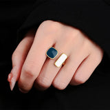 Women's Fashion Geometric Open Rings Accessory Black/White Round Epoxy Glossy Disk Female Trendy Golden Ring Jewelry Best Gifts