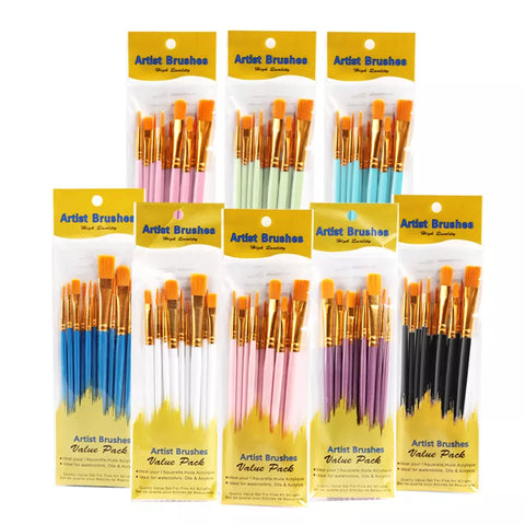 10pcs Professional Paint Brushes Set for Artist Nylon Hair Point Plastic Handle for Oil  Watercolor Gouache Acrylic Art Painting_ISQI