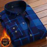 Formal Shirt For Men 2020 Long Sleeve Fleece Warm Plaid Oversized Plaid Collar Shirt Winter Velvet Clothing warm Plaid shirt - ISQI