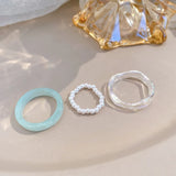 Kpop Jewelry Ladies' Products Vegetarian Circle Women Pearl Ring Set Popular Accessories Party Favors Korean Style Resin Ring