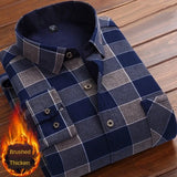 Formal Shirt For Men 2020 Long Sleeve Fleece Warm Plaid Oversized Plaid Collar Shirt Winter Velvet Clothing warm Plaid shirt - ISQI