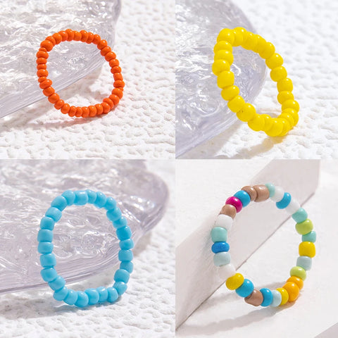 Tocona Cute/Romantic Colored Rice Beads, Beaded Candy Color Ring, Ladies' Summer Gift Jewelry Combination браслет 23948