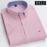 100% Cotton Breathable Men Oxford Short Sleeve Summer Plaid Striped Male Shirt Business Regular Fit Oversized Clothes - ISQI