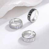 925 Sterling Silver Unique Black Strip Rings for Women Girls Jewelry Opening Trendy Handmade Finger Ring Party Daily Gift