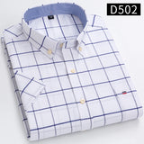 100% Cotton Breathable Men Oxford Short Sleeve Summer Plaid Striped Male Shirt Business Regular Fit Oversized Clothes - ISQI