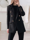 Klkxmyt Blazer Women 2023 Traf Fashion Metal Double Breasted Woollen Blazers Coat Vintage Long Sleeve Female Outerwear Chic Tops - ISQI