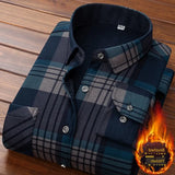 Formal Shirt For Men 2020 Long Sleeve Fleece Warm Plaid Oversized Plaid Collar Shirt Winter Velvet Clothing warm Plaid shirt - ISQI