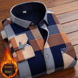 Formal Shirt For Men 2020 Long Sleeve Fleece Warm Plaid Oversized Plaid Collar Shirt Winter Velvet Clothing warm Plaid shirt - ISQI