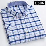 100% Cotton Breathable Men Oxford Short Sleeve Summer Plaid Striped Male Shirt Business Regular Fit Oversized Clothes - ISQI