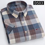 100% Cotton Breathable Men Oxford Short Sleeve Summer Plaid Striped Male Shirt Business Regular Fit Oversized Clothes - ISQI