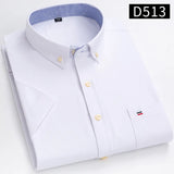 100% Cotton Breathable Men Oxford Short Sleeve Summer Plaid Striped Male Shirt Business Regular Fit Oversized Clothes - ISQI