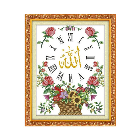 Islamic wall clock cross stitch kit flower fruit watch 14ct count 11ct printed canvas embroidery DIY handmade needlework