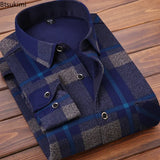 2024 Men's Casual Thick Warm Plaid Long Sleeve Shirts Autumn Winter Fashion Shirt for Men Formal Business Office Shirts Camisas ISQI