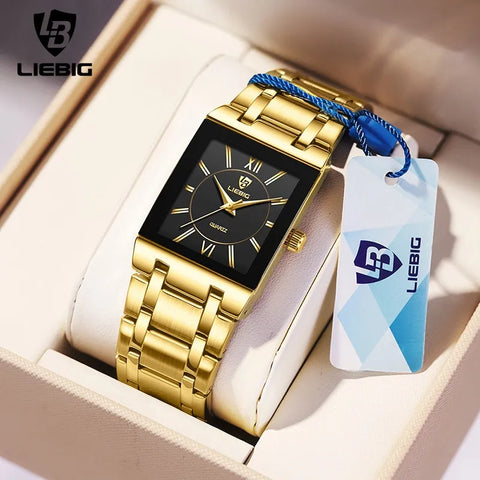 LiEBIG Luxury Golden Quartz Wristwatches For Female Girl Male Fashion 30m Waterproof Women Ladies Mens Watches Relogio Feminino