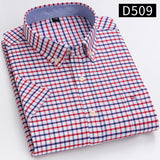 100% Cotton Breathable Men Oxford Short Sleeve Summer Plaid Striped Male Shirt Business Regular Fit Oversized Clothes - ISQI