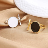 Women's Fashion Geometric Open Rings Accessory Black/White Round Epoxy Glossy Disk Female Trendy Golden Ring Jewelry Best Gifts