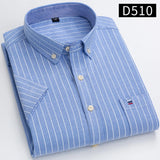 100% Cotton Breathable Men Oxford Short Sleeve Summer Plaid Striped Male Shirt Business Regular Fit Oversized Clothes - ISQI