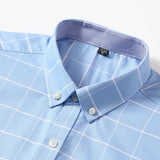 100% Cotton Breathable Men Oxford Short Sleeve Summer Plaid Striped Male Shirt Business Regular Fit Oversized Clothes - ISQI