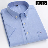 100% Cotton Breathable Men Oxford Short Sleeve Summer Plaid Striped Male Shirt Business Regular Fit Oversized Clothes - ISQI