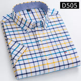 100% Cotton Breathable Men Oxford Short Sleeve Summer Plaid Striped Male Shirt Business Regular Fit Oversized Clothes - ISQI