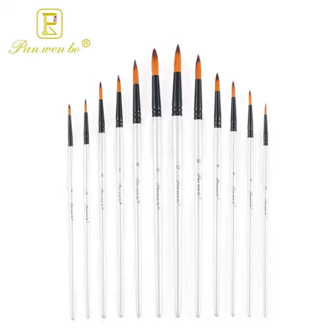 12Pcs Mixed Size Flat Head Acrylic Painting Brushes White Nylon Watercolor Brush Set Student Children Painter Art Supplies_ISQI