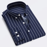 Classic Striped Shirt Men's Single-breasted Long-sleeved Shirts Autumn New Men Top Red Blue Black Slim Version Male Chemise - ISQI