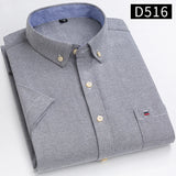 100% Cotton Breathable Men Oxford Short Sleeve Summer Plaid Striped Male Shirt Business Regular Fit Oversized Clothes - ISQI