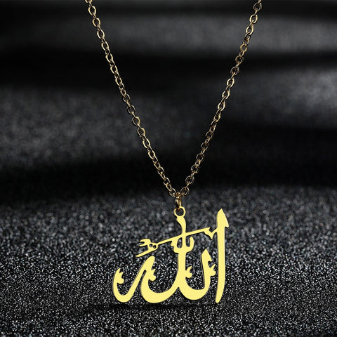 Todorova Stainless Steel Luck Arabic Allah Pendant Necklace For Women Islamic Charm Choker Jewelry Gifts - ISQ