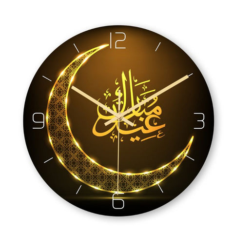 Muslim Pattern Happy Eid Wall Clock Round 3D Acrylic Silent Non-ticking Clock Wall Art Decor Retro Wall Watch Decoration G99A - ISQ D