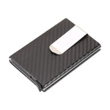 Business Aluminum Wallet Automatic Slide Card Case Carbon Fiber PU Leather Metal ID Credit Card Holder Clip - ISQ