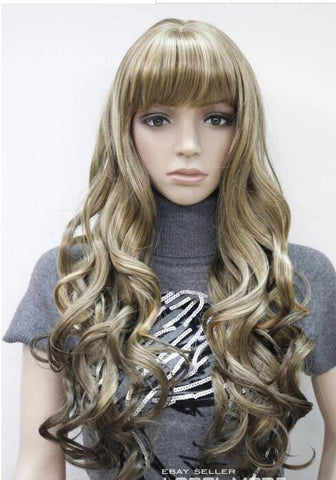 shun Medium Brown Mixed Long Wavy Women Ladies Daily wig USPS FastShipping to USA j0505