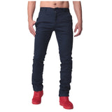 Men Casual Pants Solid Color Button Slim Fit Leisure Chinos Stylish Business Straight Pants Classic Trousers Men Pantalon 2019