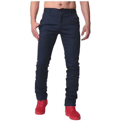 Men Casual Pants Solid Color Button Slim Fit Leisure Chinos Stylish Business Straight Pants Classic Trousers Men Pantalon 2019