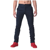 Men Casual Pants Solid Color Button Slim Fit Leisure Chinos Stylish Business Straight Pants Classic Trousers Men Pantalon 2019