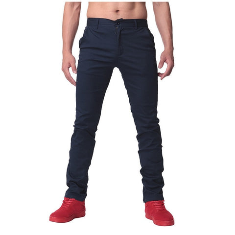 Men Casual Pants Solid Color Button Slim Fit Leisure Chinos Stylish Business Straight Pants Classic Trousers Men Pantalon 2019